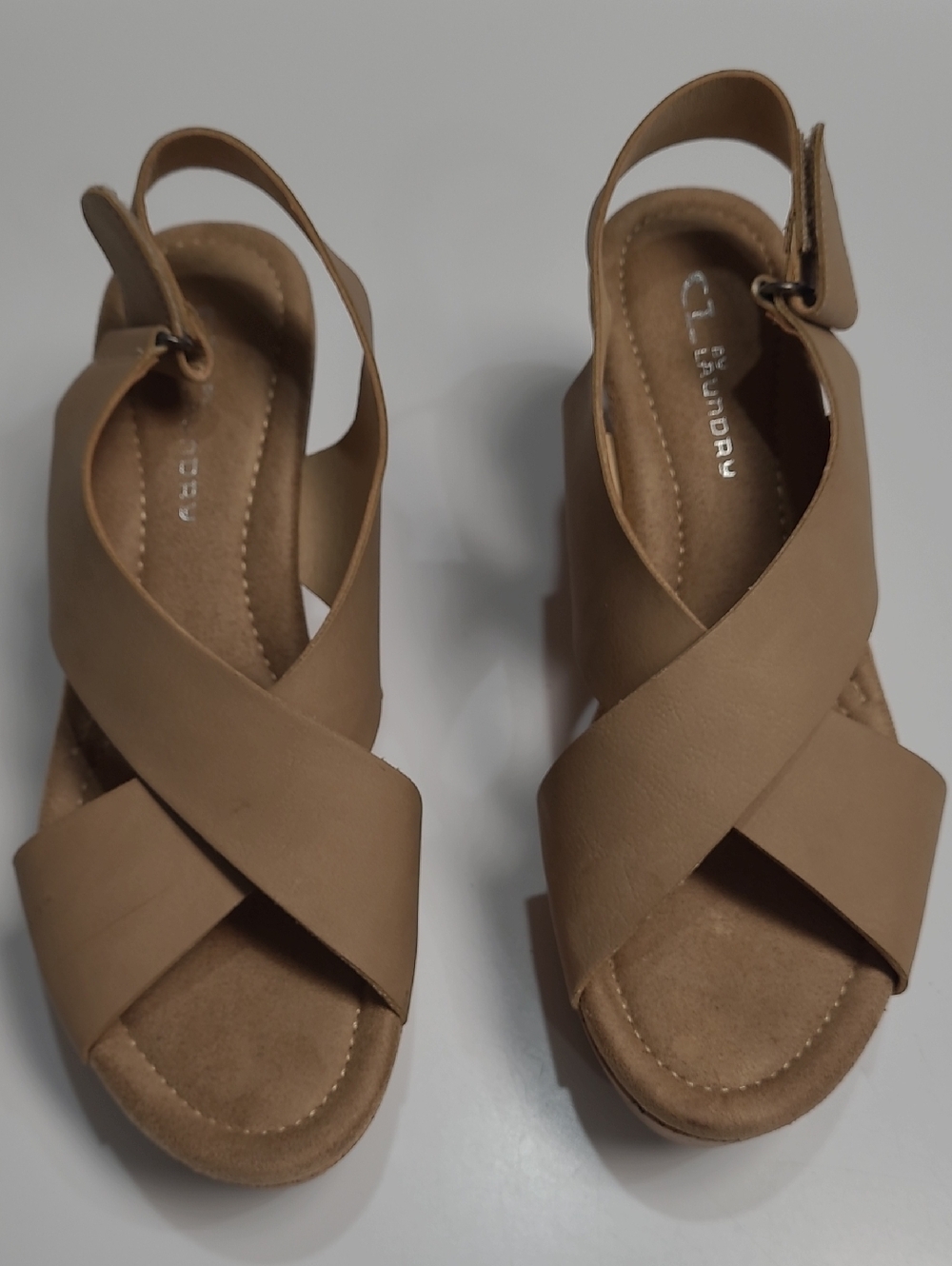 CL by Laundry Tan Crisscross Slingback Wedge Sandals with Buckle - Size 10